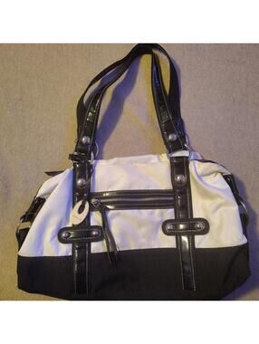 Emma Q Black White Vinyl Hobo Satchel Shoulder Bag